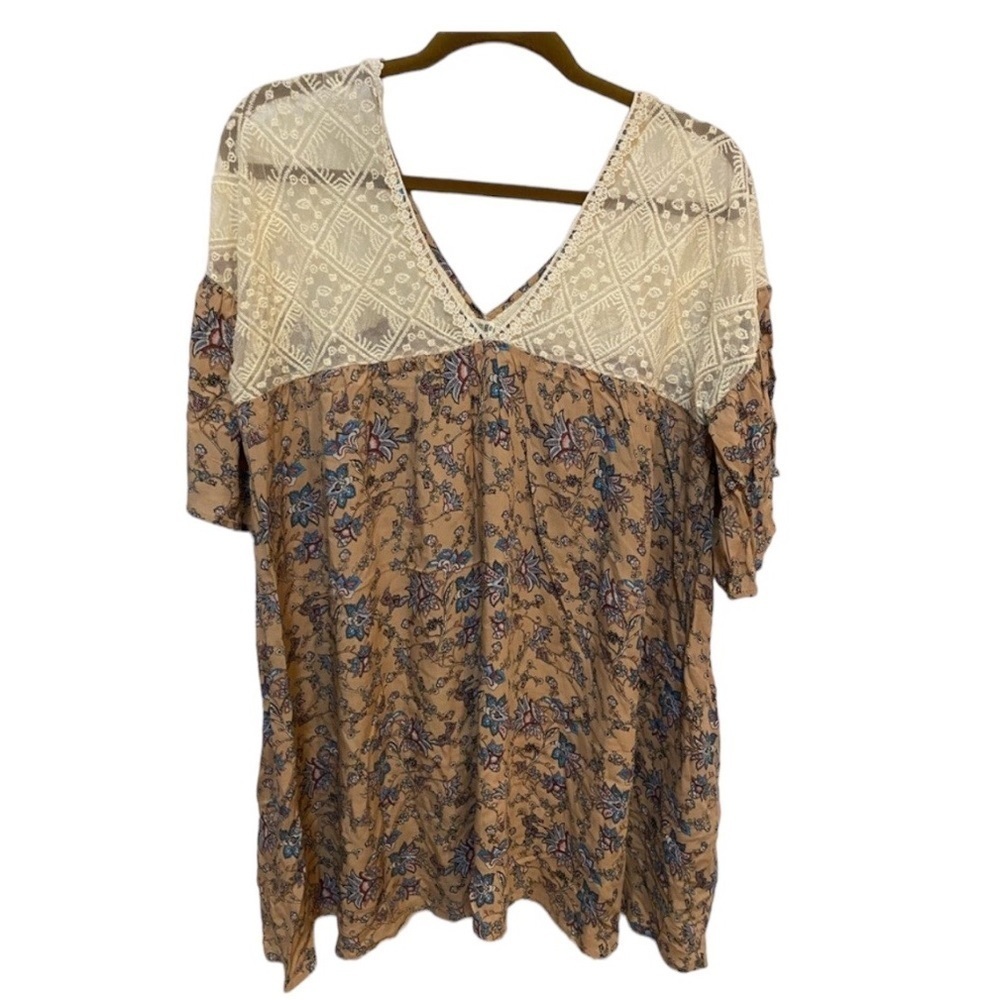 Umgee Boho lace short sleeve mini dress with tribal/floral print
